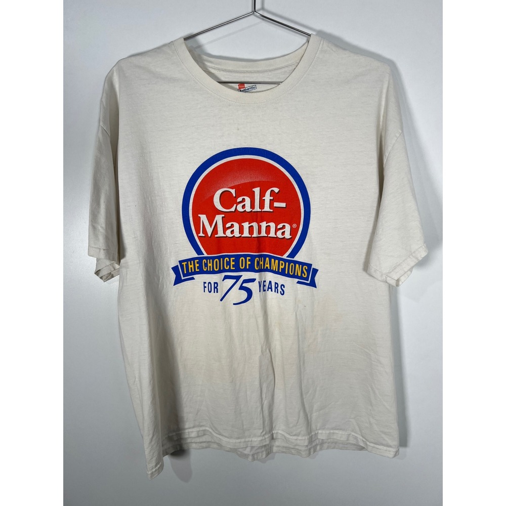 Vintage Farm Calf-Manna White Graphic T-Shirt Feed Agriculture Crewneck XL